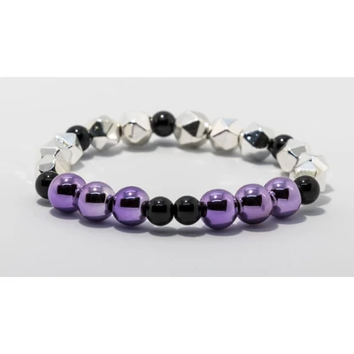 Lila és ezüst hematit ónix gyönggyel