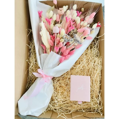 Virágdoboz ajándékcsomag szárazvirágból